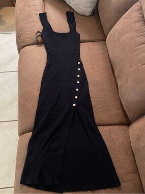 Windsor Black Ribbed Maxi Dress with Side Button Accent